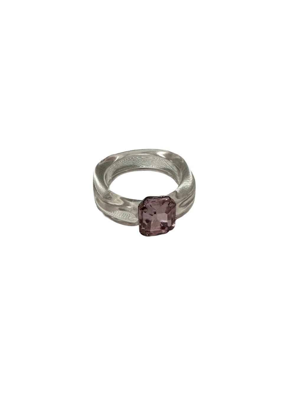 Clear Acrylic Ring with Lavender-Pink Cushion Gem